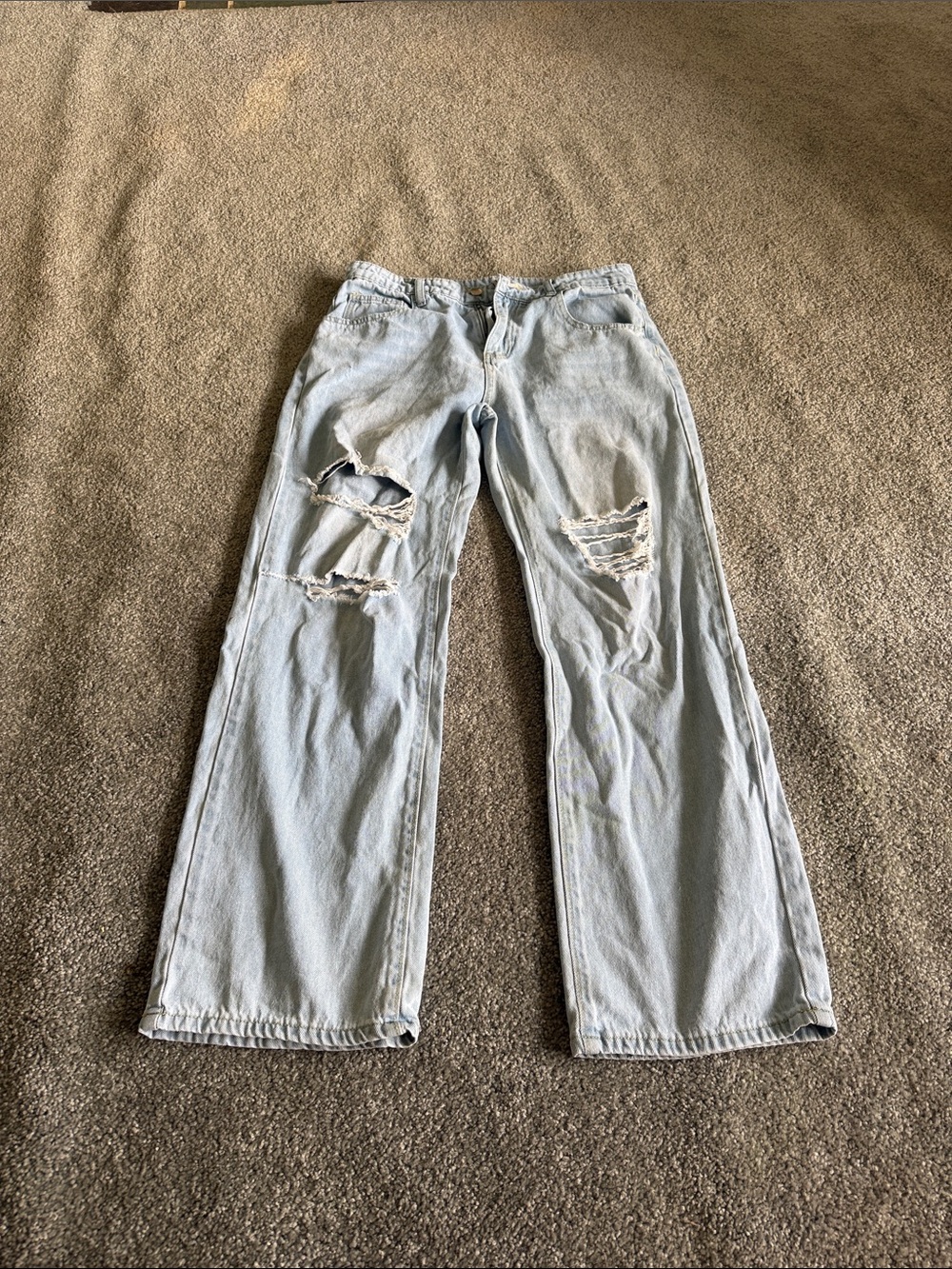 Light Wash Distressed Straight-Leg Women's Jeans